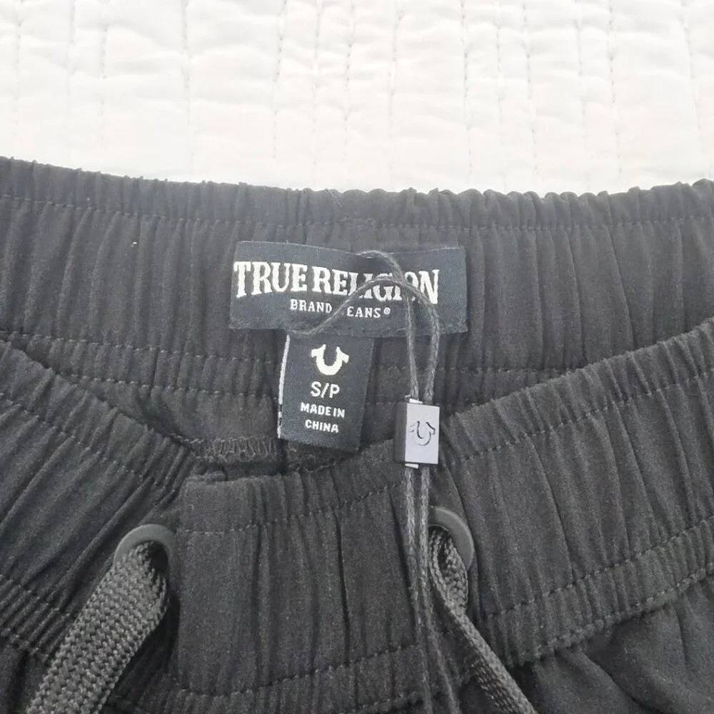 True Religion Running Shorts Men's S Jet‎ Black NEW Elastic Waist Drawstring NWT